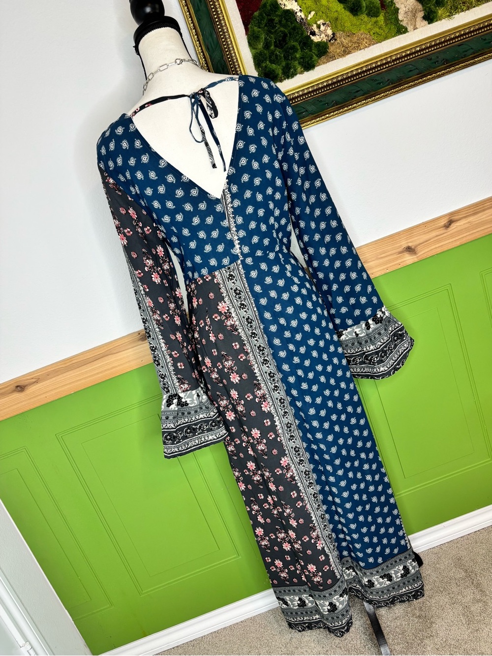 NWT Love Riche Flared Sleeve Boho Multi Print Maxi Dress - Picture 7 of 16